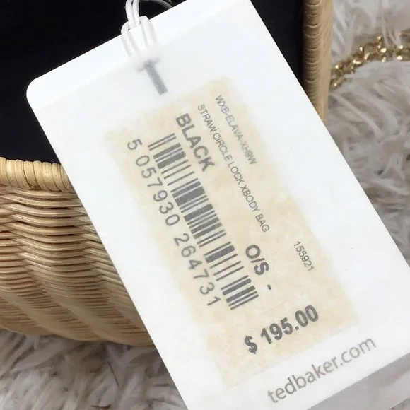 Ted Baker tan and black woven straw rattan crossbody Elava bag NWT